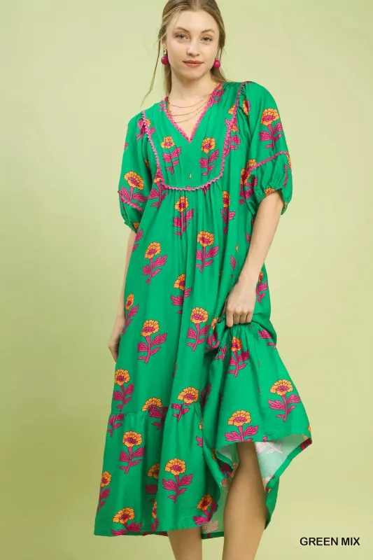 Umgee Floral Print Midi Dress made by Zulily