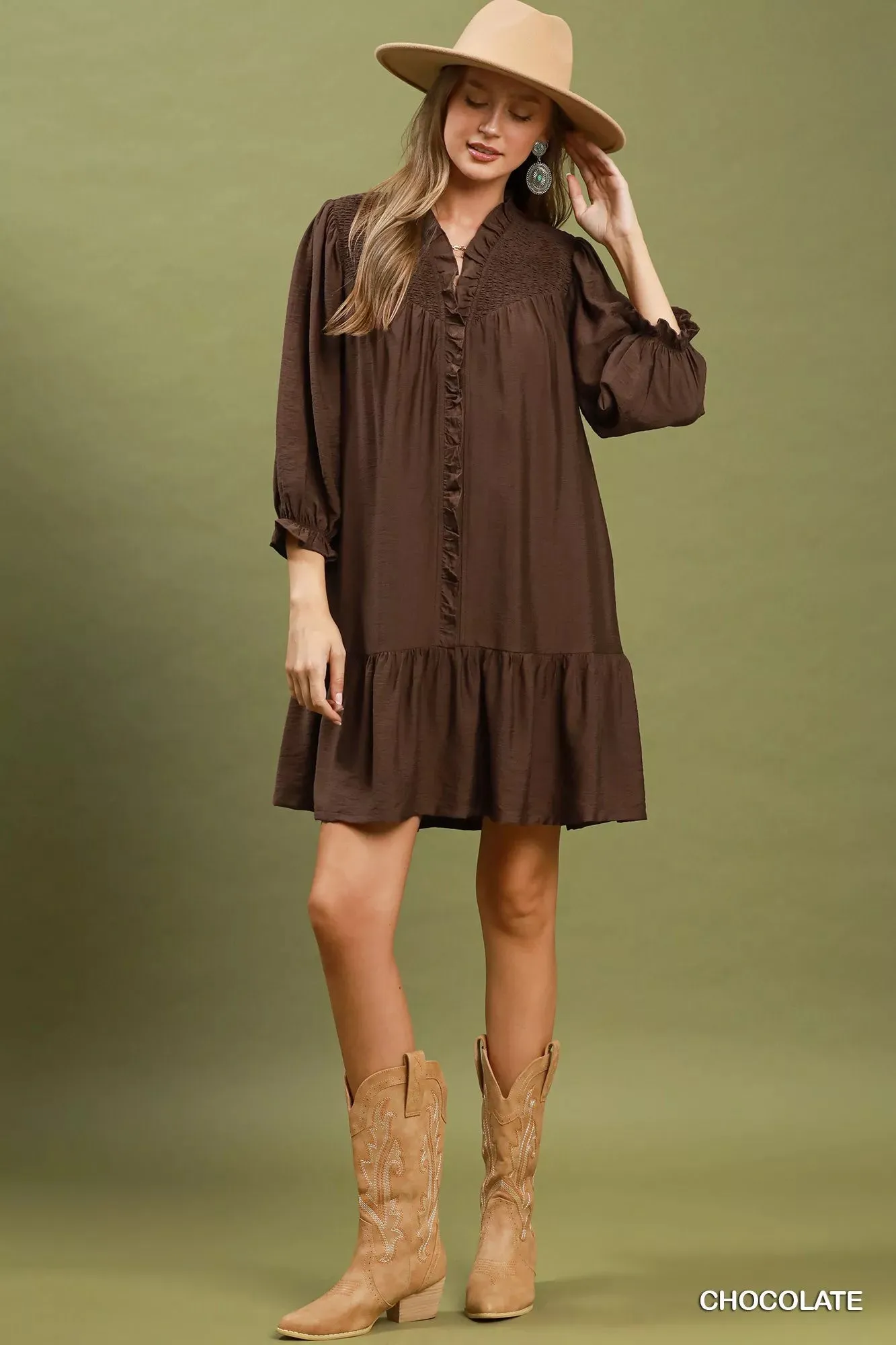Umgee Smocked Ruffle Detail Tiered Mini Dress sold by Zulily product image thumbnail 4