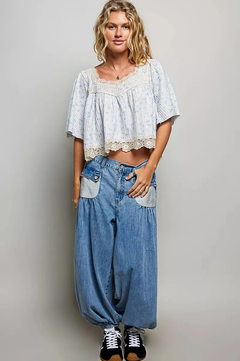POL Floral Print Lace Trim Blouse sold by Zulily product image thumbnail 5