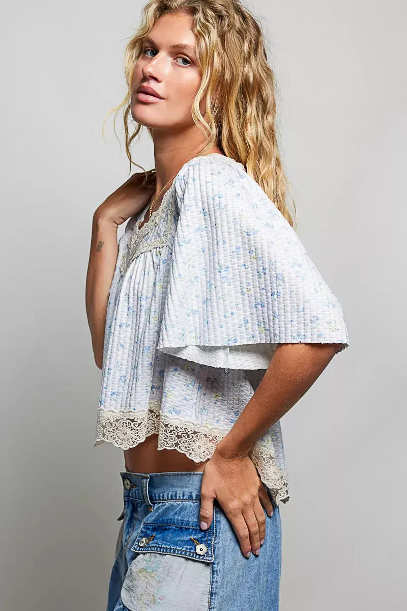 POL Floral Print Lace Trim Blouse sold by Zulily product image thumbnail 2