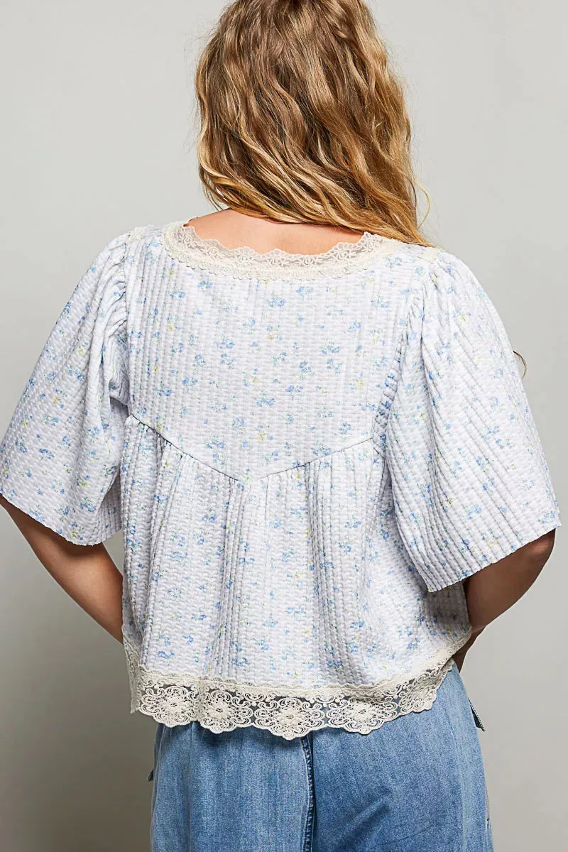 POL Floral Print Lace Trim Blouse sold by Zulily product image thumbnail 3