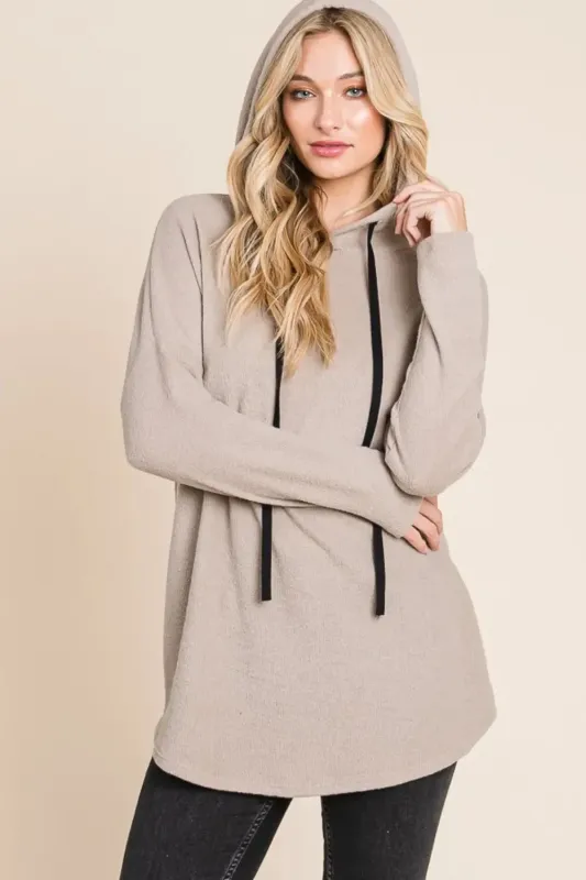 BOMBOM Contrast Drawstring Drop Shoulder Knit Hoodie made by Zulily