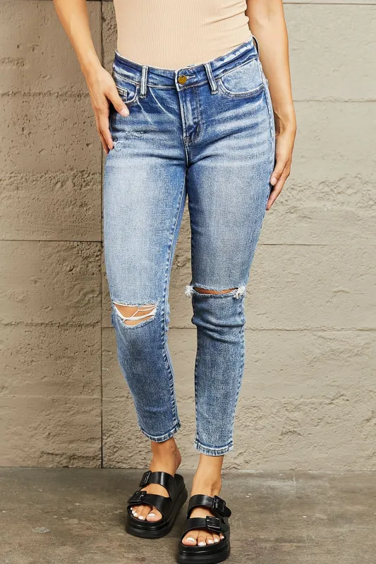 BAYEAS Mid Rise Distressed Skinny Jeans made by Zulily
