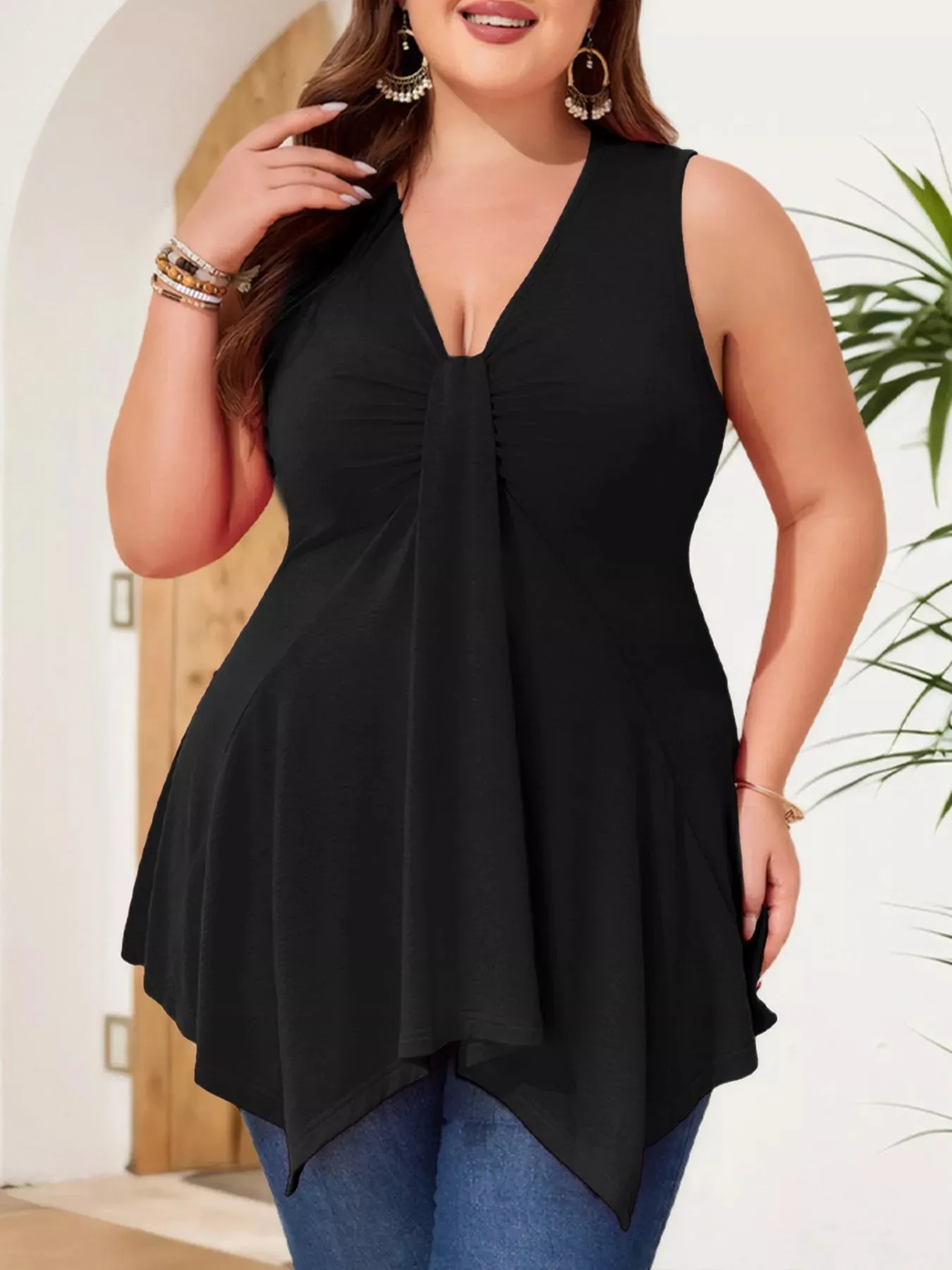 Plus Size V-Neck Ruched Flowy Tank sold by Zulily product image thumbnail 2