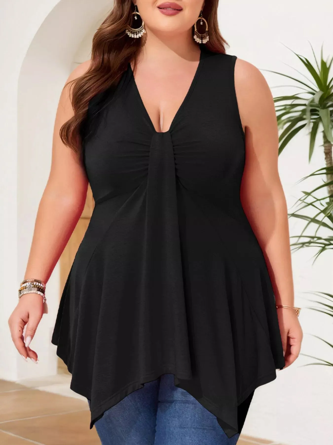 Plus Size V-Neck Ruched Flowy Tank sold by Zulily