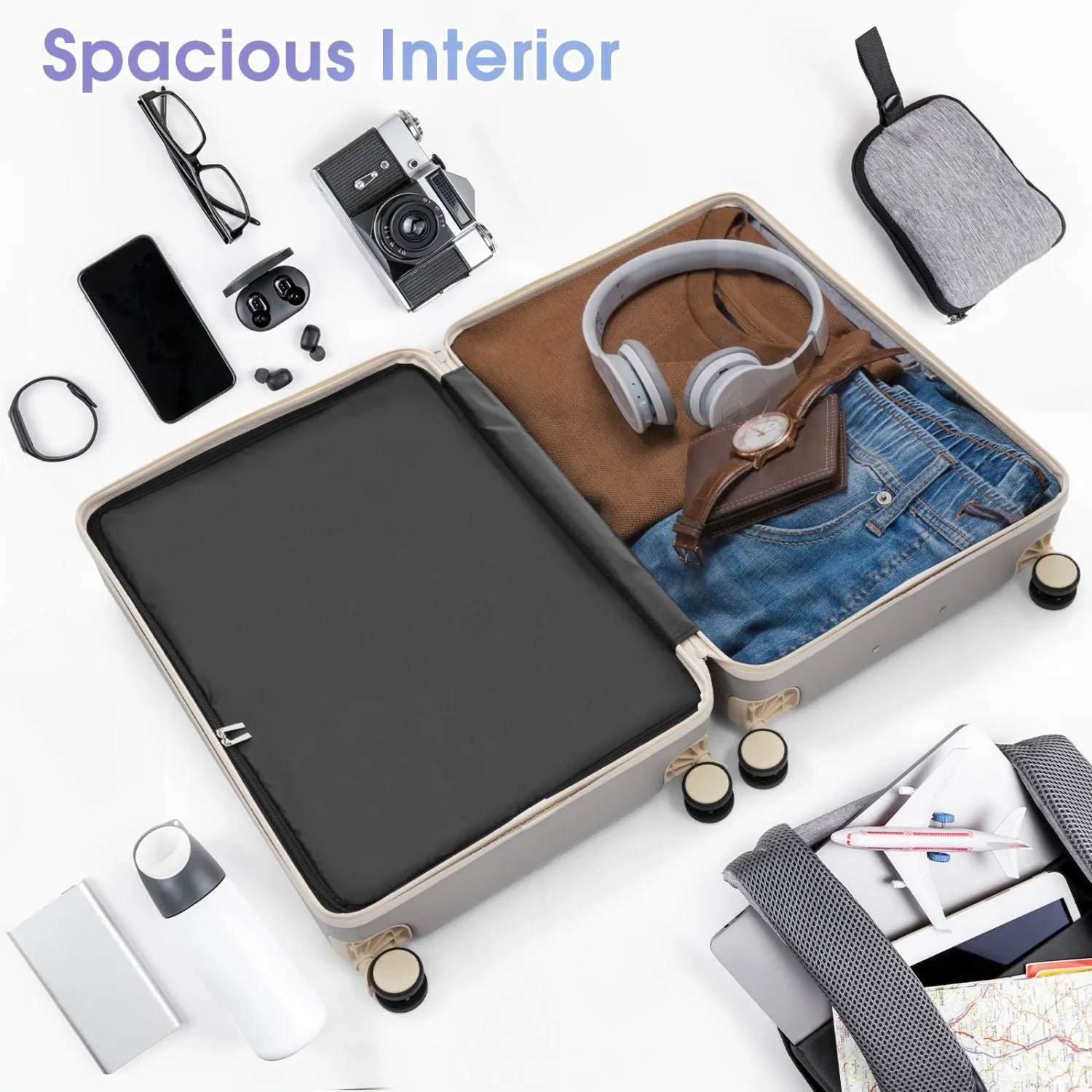 Luggage Set 3 Piece, Lightweight Durable ABS Suitcases with Spinner Wheels and TSA Lock, Carry-on & Checked Travel Luggage (20"/24"/28") sold by Zulily product image thumbnail 3