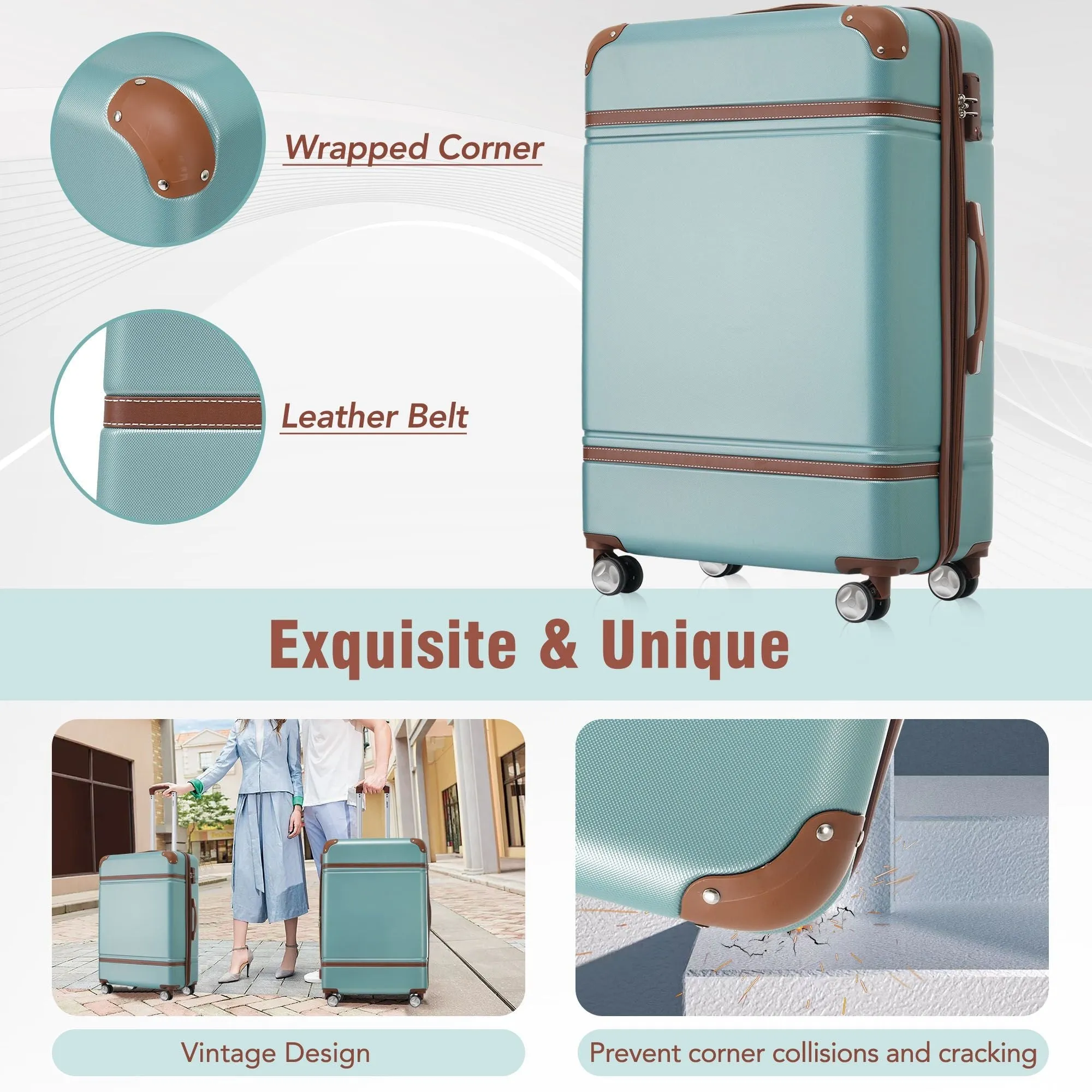 Hardshell Luggage Sets 3 Pieces 20"+24" Luggages and Cosmetic Case Spinner Suitcase with TSA Lock Lightweight,Green sold by Zulily product image thumbnail 5