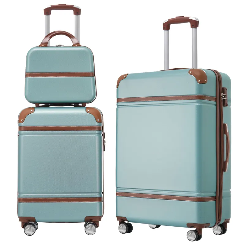 Hardshell Luggage Sets 3 Pieces 20"+24" Luggages and Cosmetic Case Spinner Suitcase with TSA Lock Lightweight,Green made by Zulily
