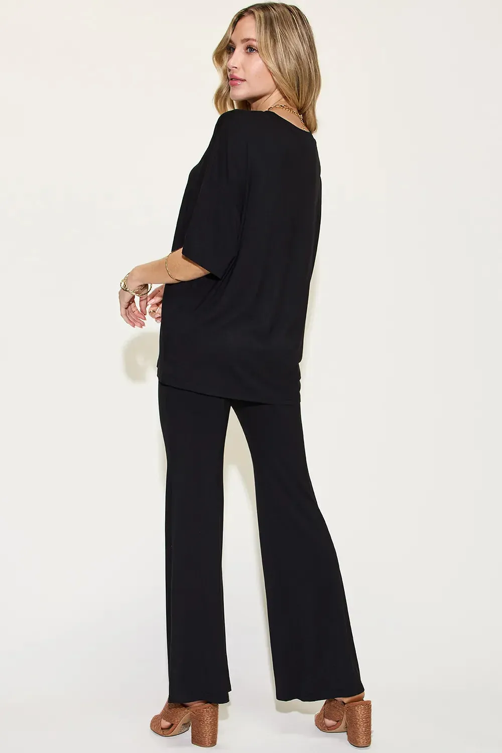 Basic Bae Full Size Bamboo Drop Shoulder T-Shirt and Flare Pants Set sold by Zulily product image thumbnail 5