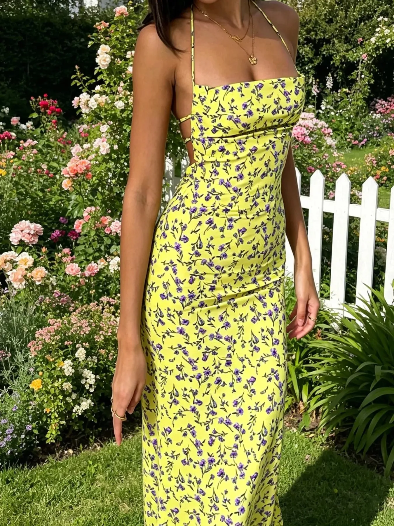 Floral Print Halter Neck Backless Slit Midi Dress sold by Zulily product image thumbnail 4
