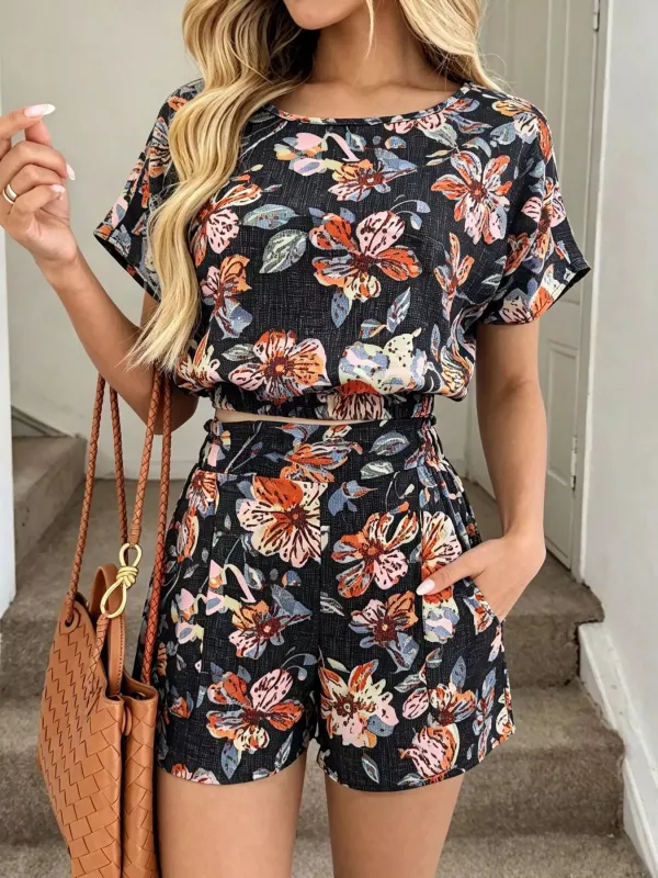 Floral Print Crop Top and Shorts Set made by Zulily