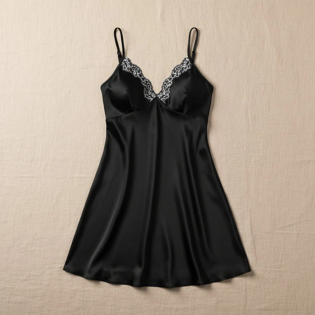 Lace Trim V-Neck Mini Dress – Backless Satin Slip Dress sold by Zulily product image thumbnail 5