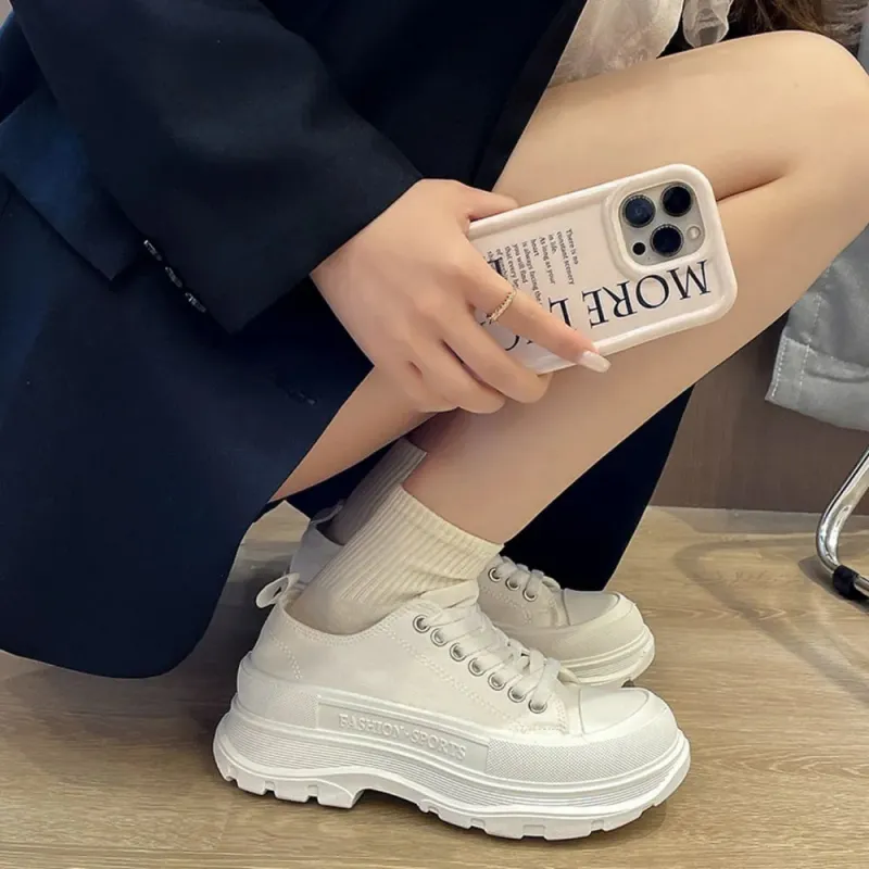 Lace-Up Round Toe Platform Sneakers – Canvas Chunky Sole made by Zulily