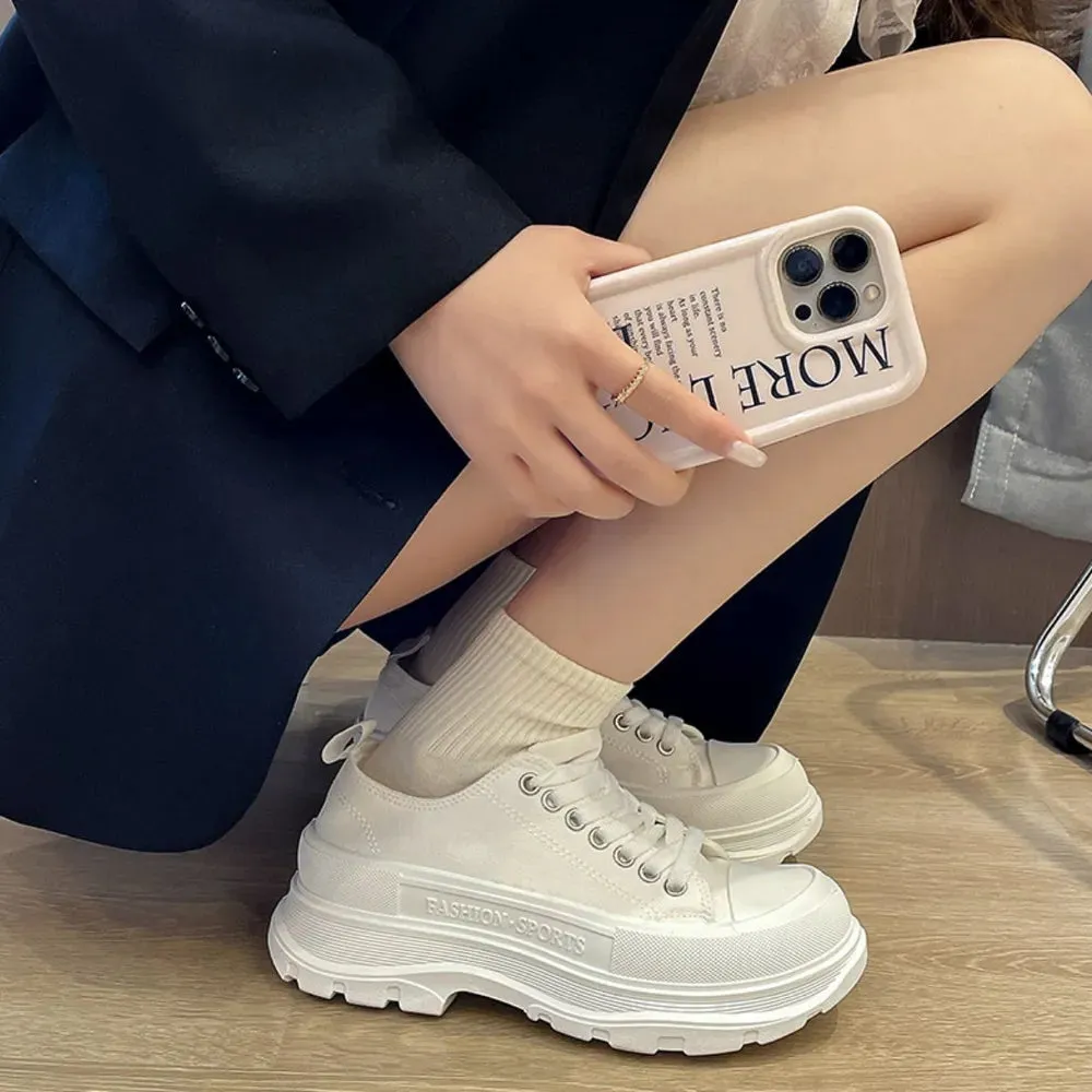 Lace-Up Round Toe Platform Sneakers – Canvas Chunky Sole sold by Zulily