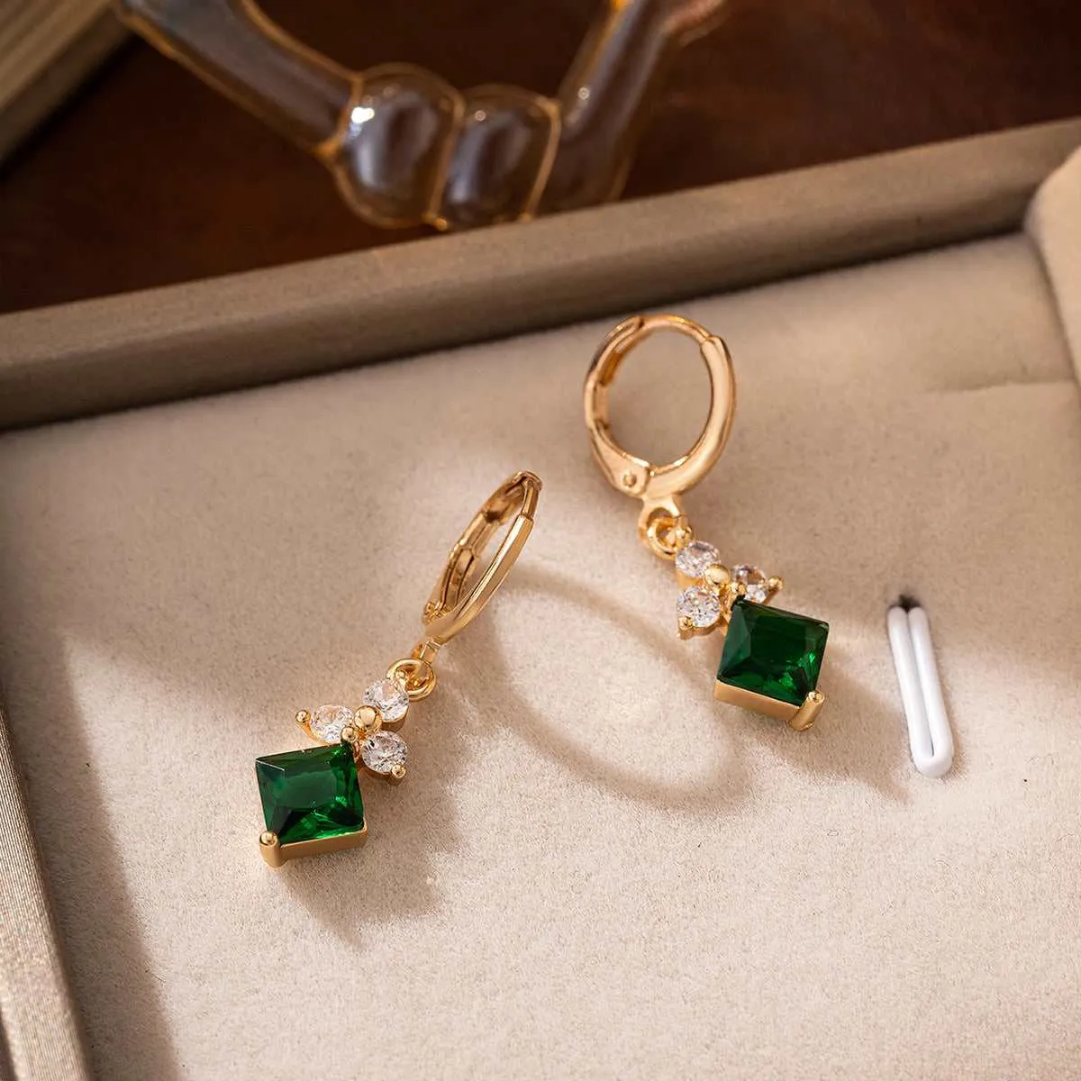 Emerald Crystal & Cubic Zirconia Goldtone Flower Rhombus Huggie Earrings sold by Zulily