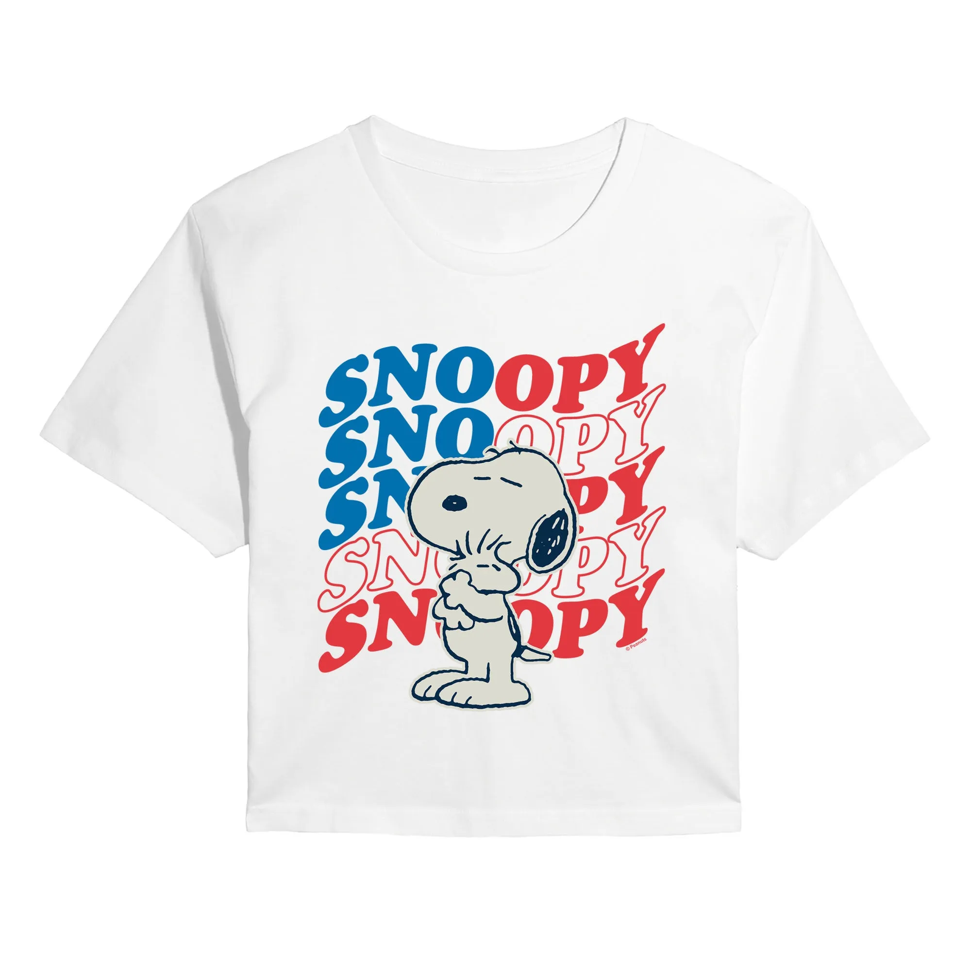 Peanuts - Snoopy Woodstock USA Hug - Juniors Cropped Graphic T-Shirt sold by Zulily