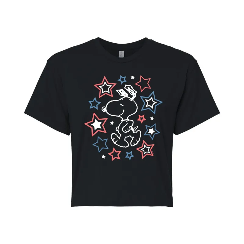 Peanuts - Snoopy Stars - Juniors Cropped Graphic T-Shirt made by Peanuts