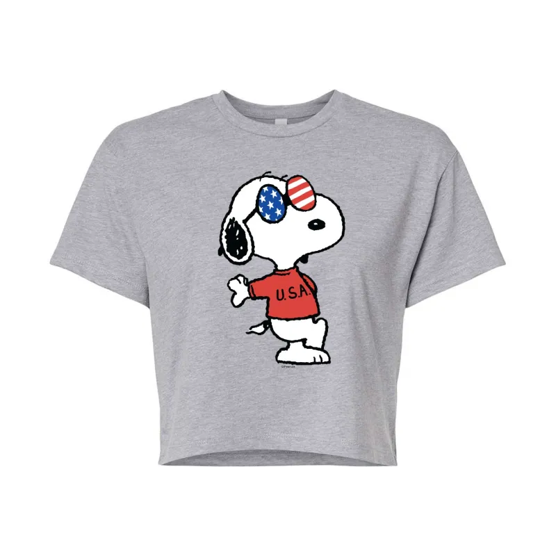 Peanuts - Snoopy USA Shades - Juniors Cropped Graphic T-Shirt made by Peanuts