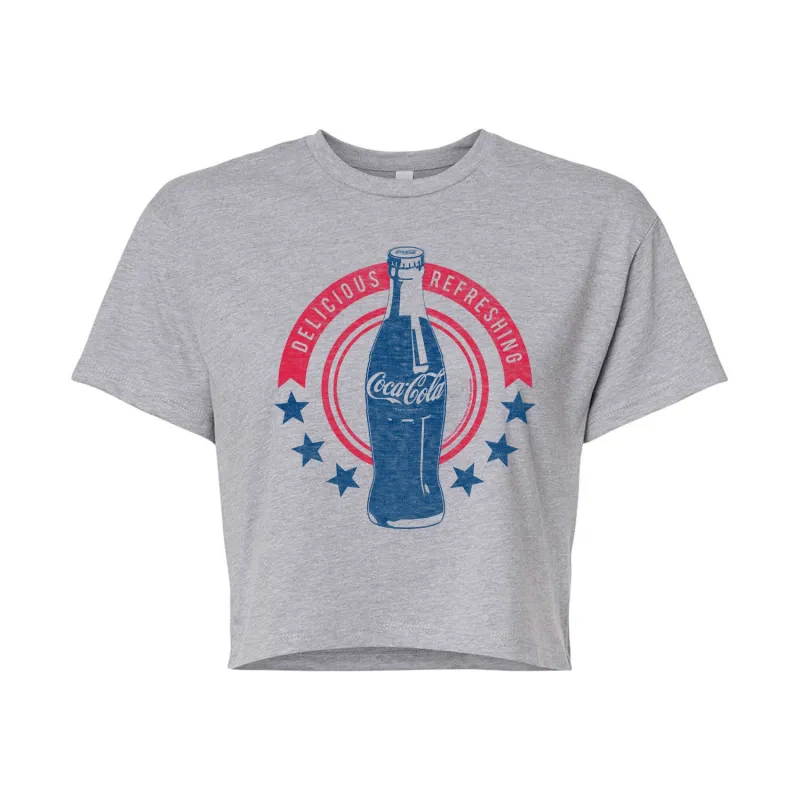 Coca-Cola - Stars Delicious Refreshing - Juniors Cropped Cotton Blend T-Shirt made by Coca-Cola