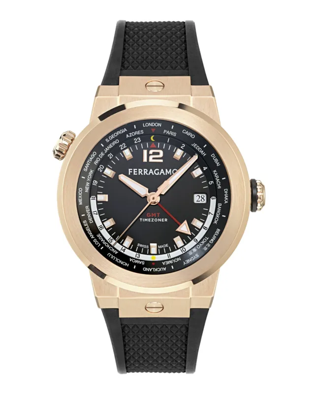 Ferragamo F-80 GMT Worldtime Silicone Watch made by Salvatore Ferragamo