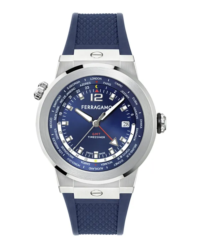 Ferragamo F-80 GMT Worldtime Silicone Watch made by Salvatore Ferragamo