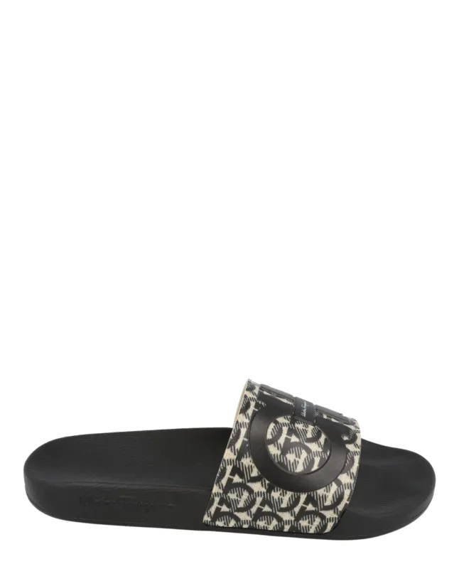 Ferragamo Groovy Dual Gancini Slides made by Salvatore Ferragamo