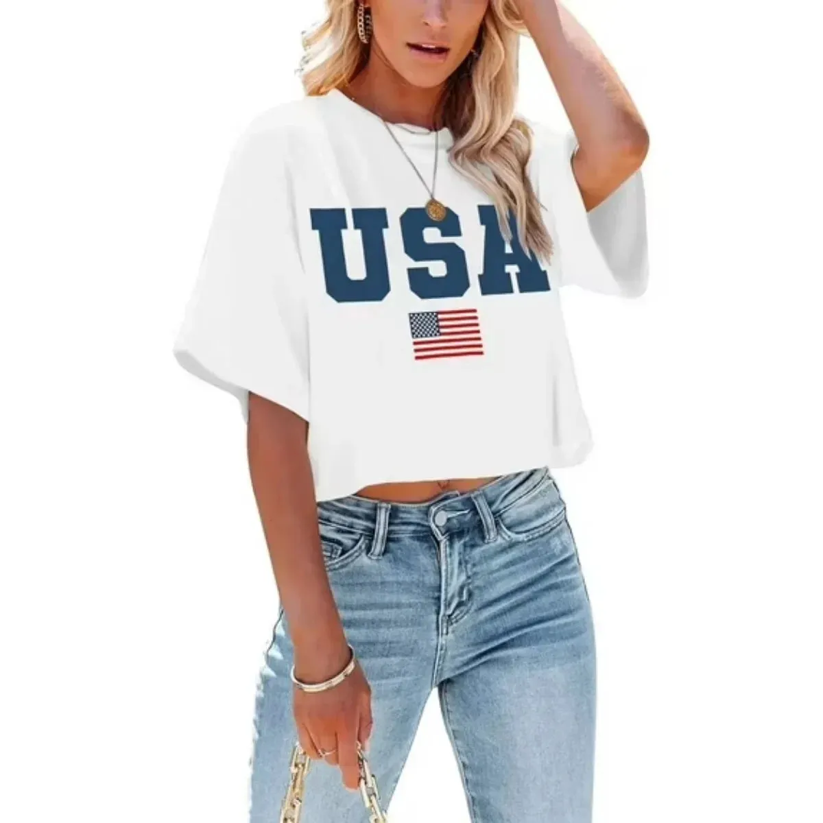 4th of July USA Printed Cropped Shirt sold by Zulily