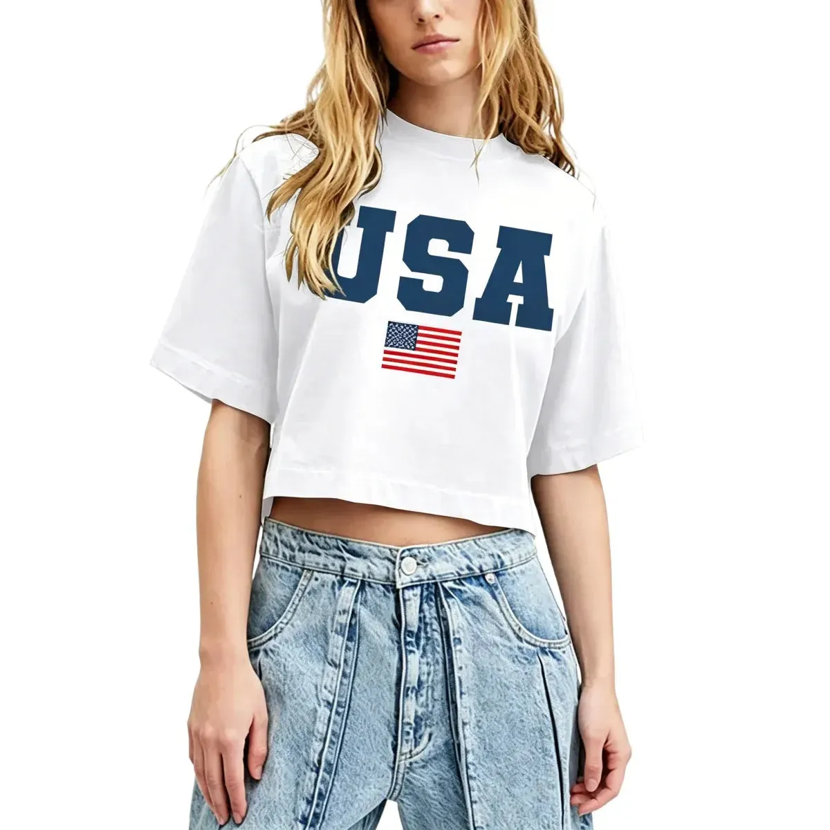 4th of July USA Printed Cropped Shirt sold by Zulily product image thumbnail 2