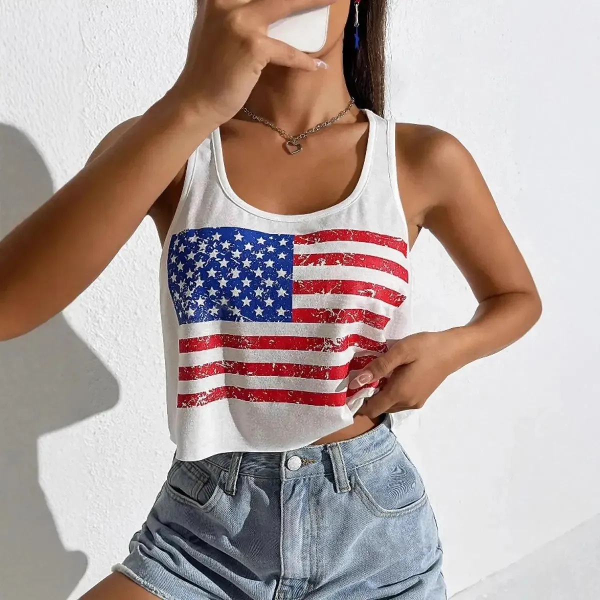 Women’s Distressed Flag Graphic Sleeveless Crop Top sold by Zulily product image thumbnail 3