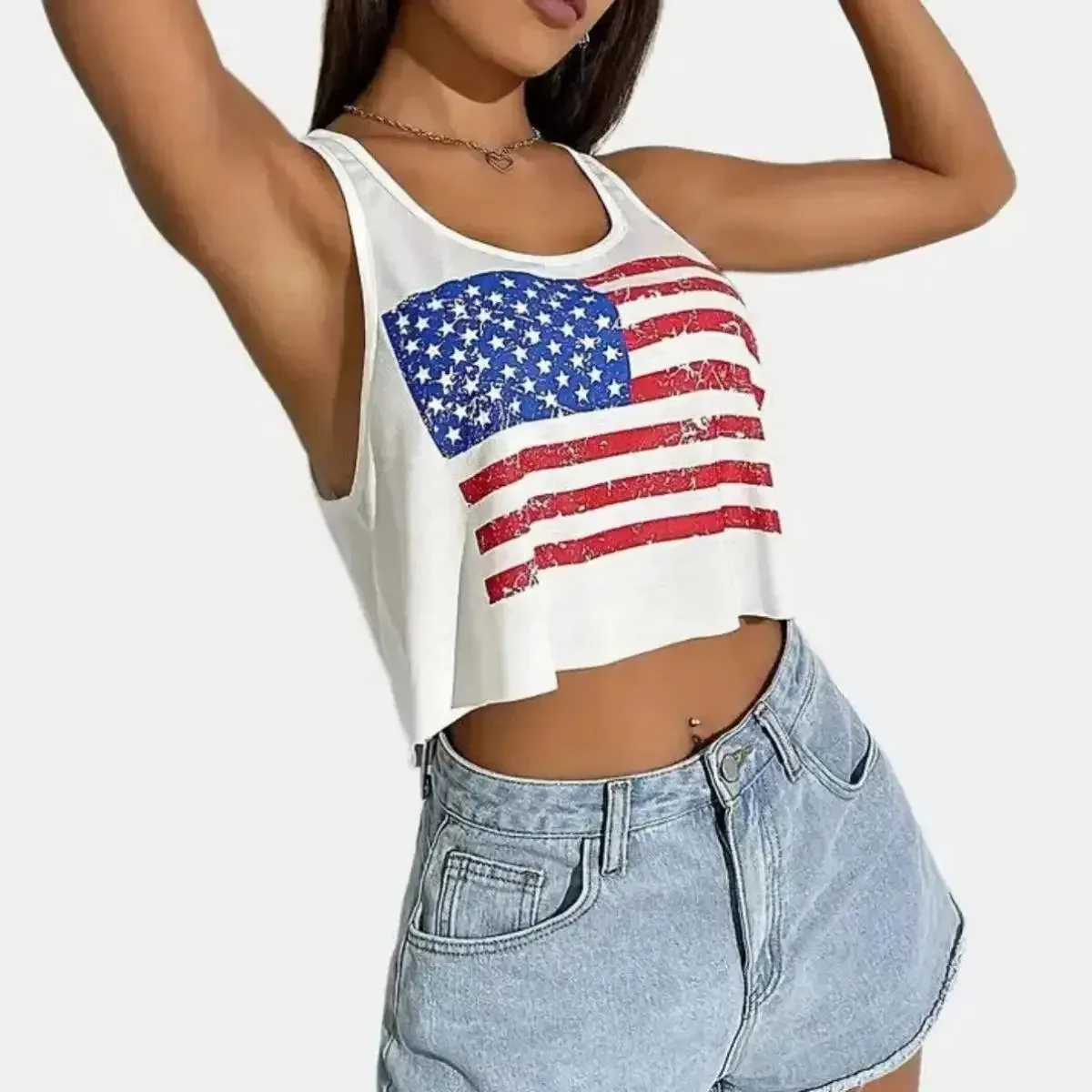 Women’s Distressed Flag Graphic Sleeveless Crop Top sold by Zulily product image thumbnail 2