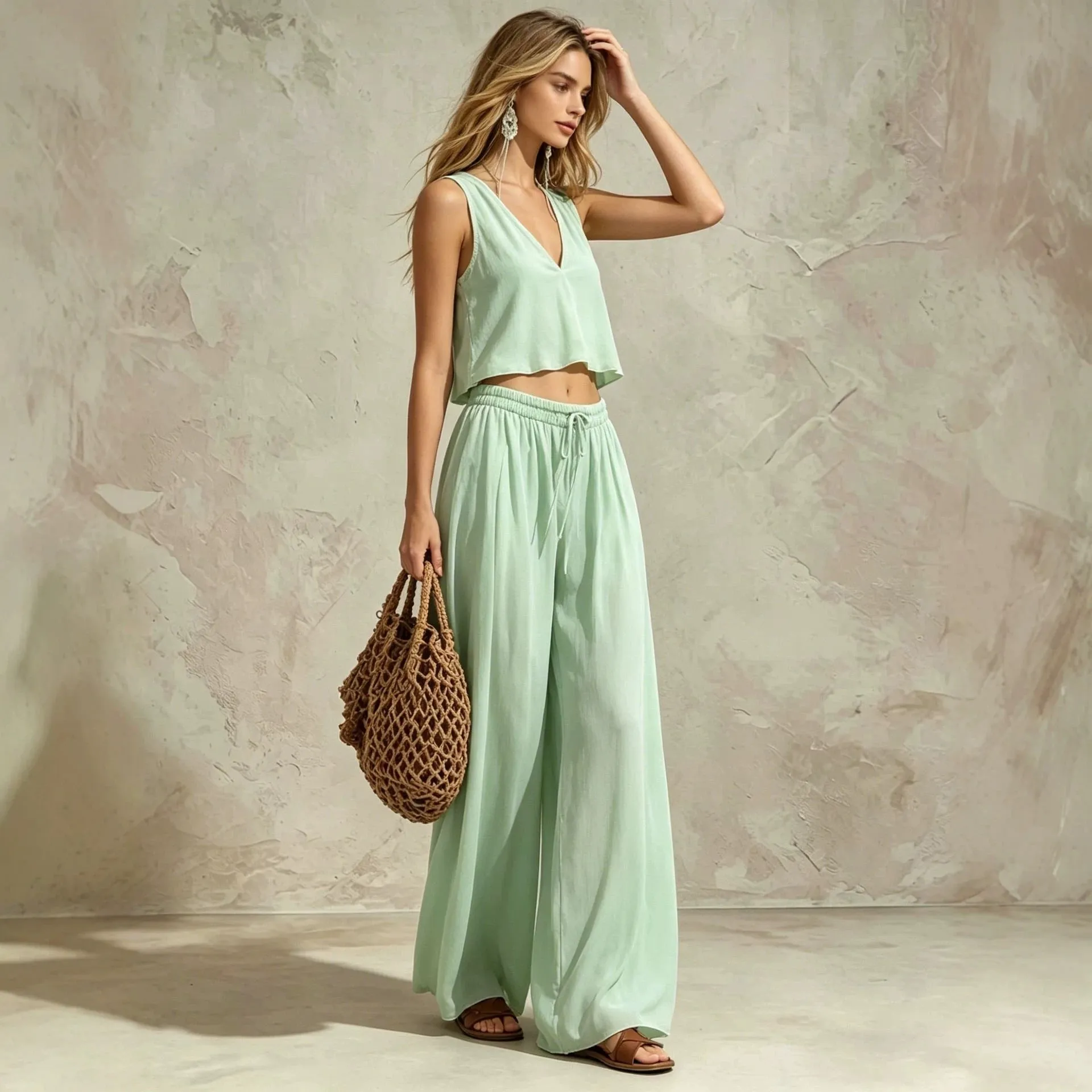 Women's V-Neck Sleeveless Camisole Top & Wide Leg Pants Set sold by Zulily product image thumbnail 5