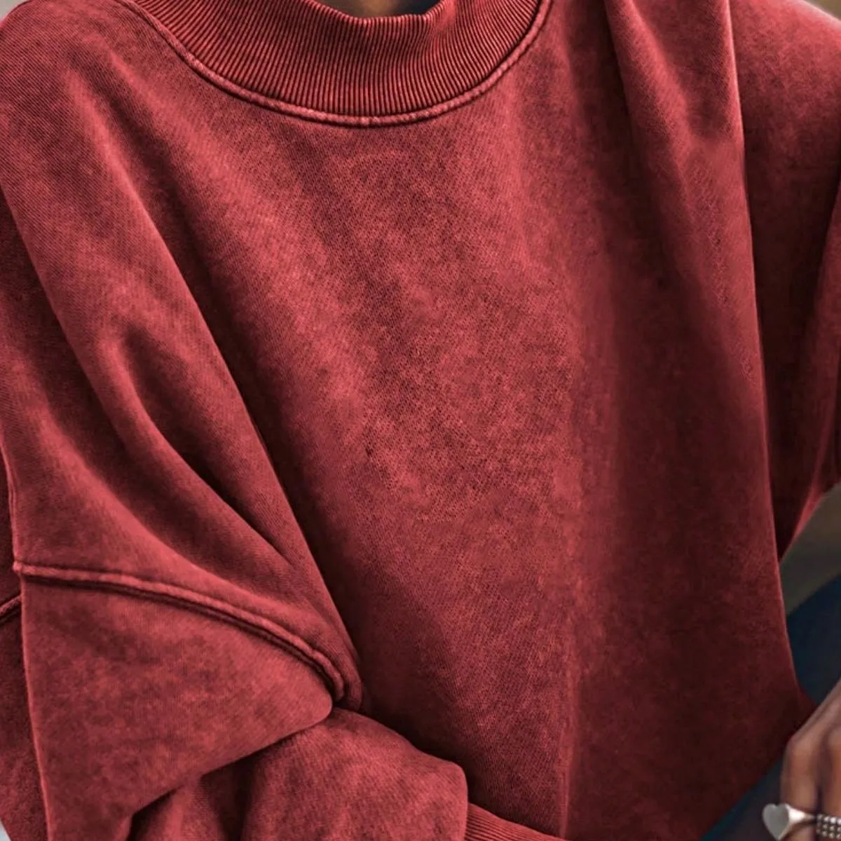 Boho Retro 60's Cotton Mix Drop Shoulder Mineral Acid Washed Oversized Mock Neck Dolman T Shirt Top Sweat Shirt sold by Zulily product image thumbnail 4