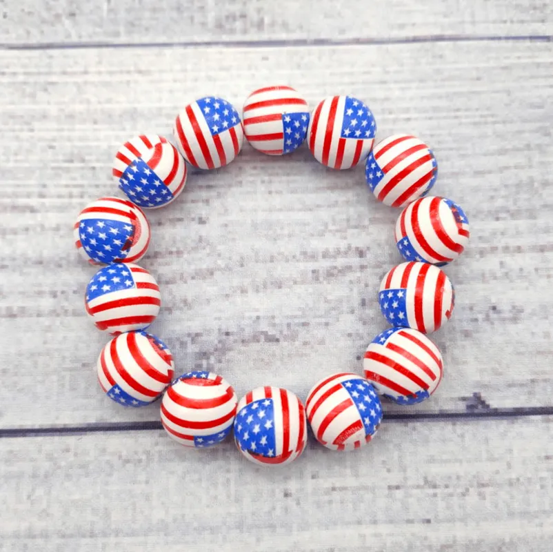 Red Blue American Flag Beaded Stretch Bracelet for Women, Patriotic Jewelry made by Zulily