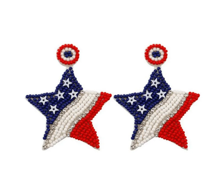 Red White Blue Star Beaded Drop Earrings for Women, Patriotic 4th of July Jewelry made by Zulily