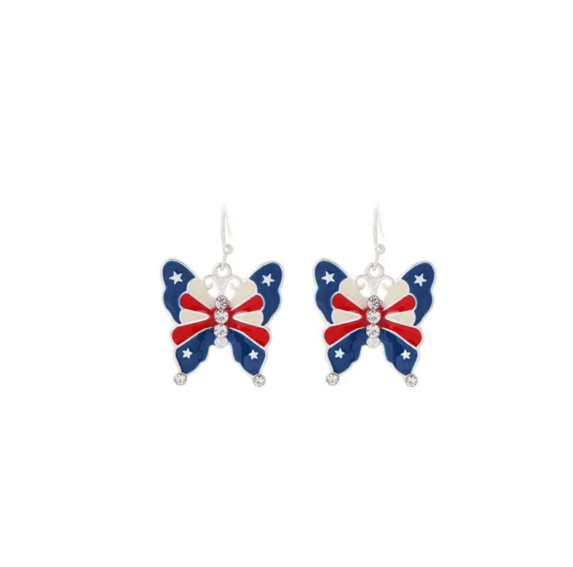 Silvertone Butterfly Earrings with Stars and Stripes, Patriotic 4th of July Jewelry made by Zulily