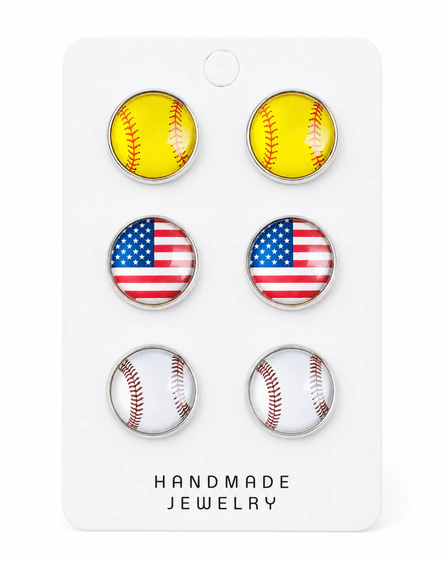 Set of 3 Baseball and American Flag Stud Earrings, Patriotic Sports Jewelry sold by Zulily