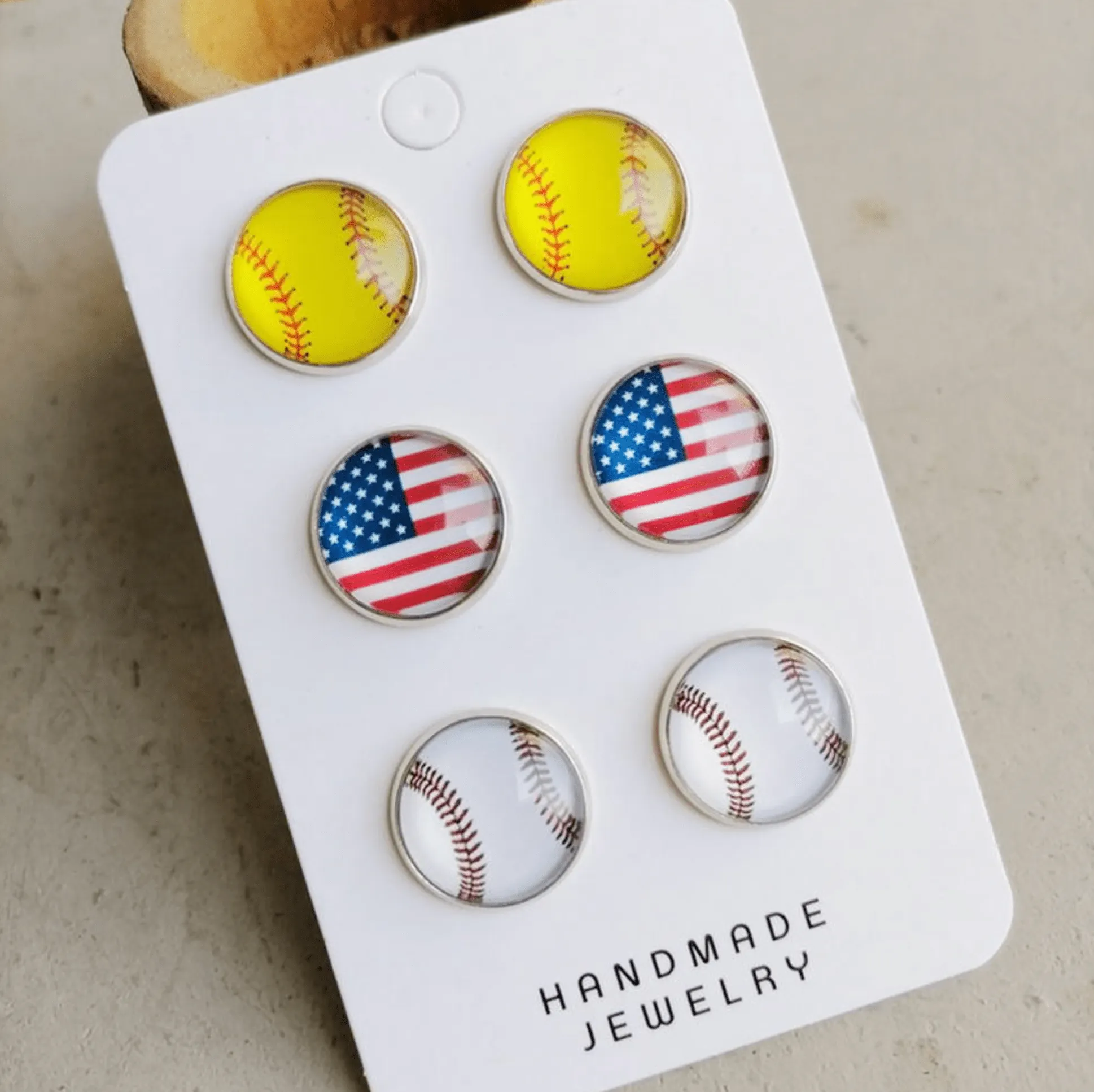 Set of 3 Baseball and American Flag Stud Earrings, Patriotic Sports Jewelry sold by Zulily product image thumbnail 2