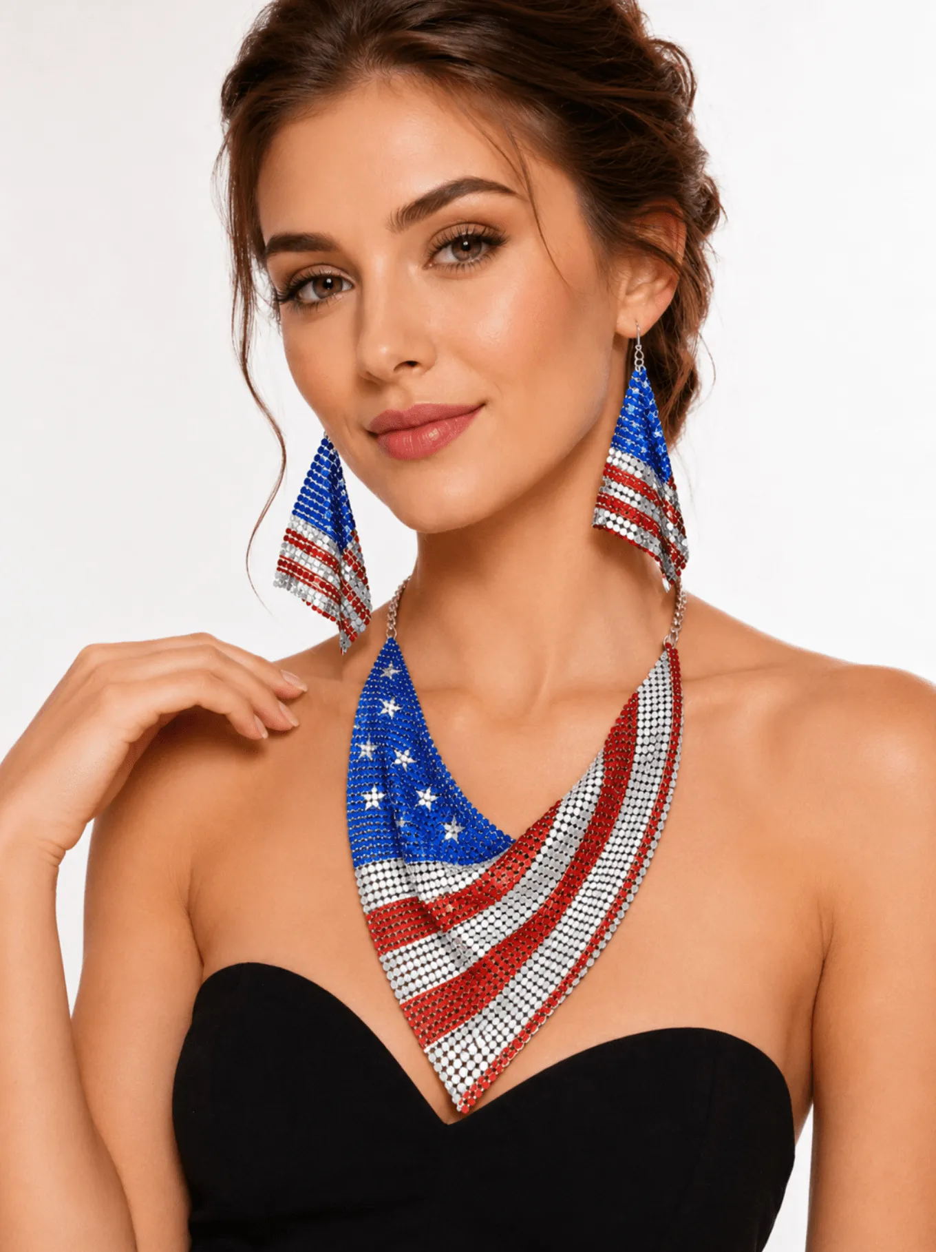 American Flag Earring and Necklace Set for Women, Patriotic Red White Blue Jewelry sold by Zulily product image thumbnail 4