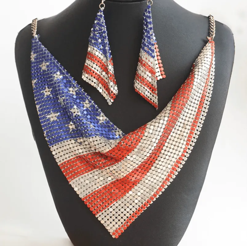 American Flag Earring and Necklace Set for Women, Patriotic Red White Blue Jewelry made by Zulily