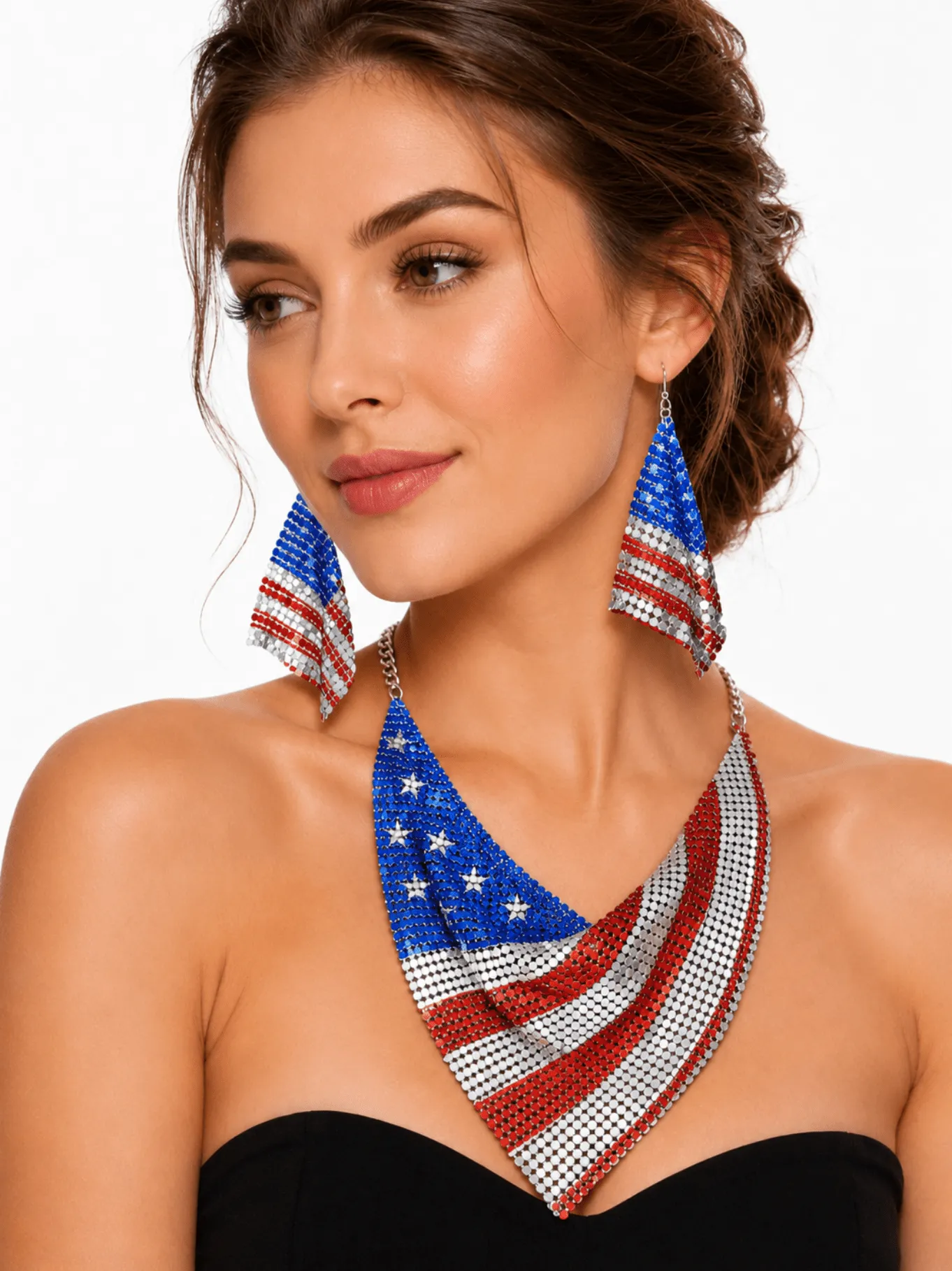 American Flag Earring and Necklace Set for Women, Patriotic Red White Blue Jewelry sold by Zulily product image thumbnail 5