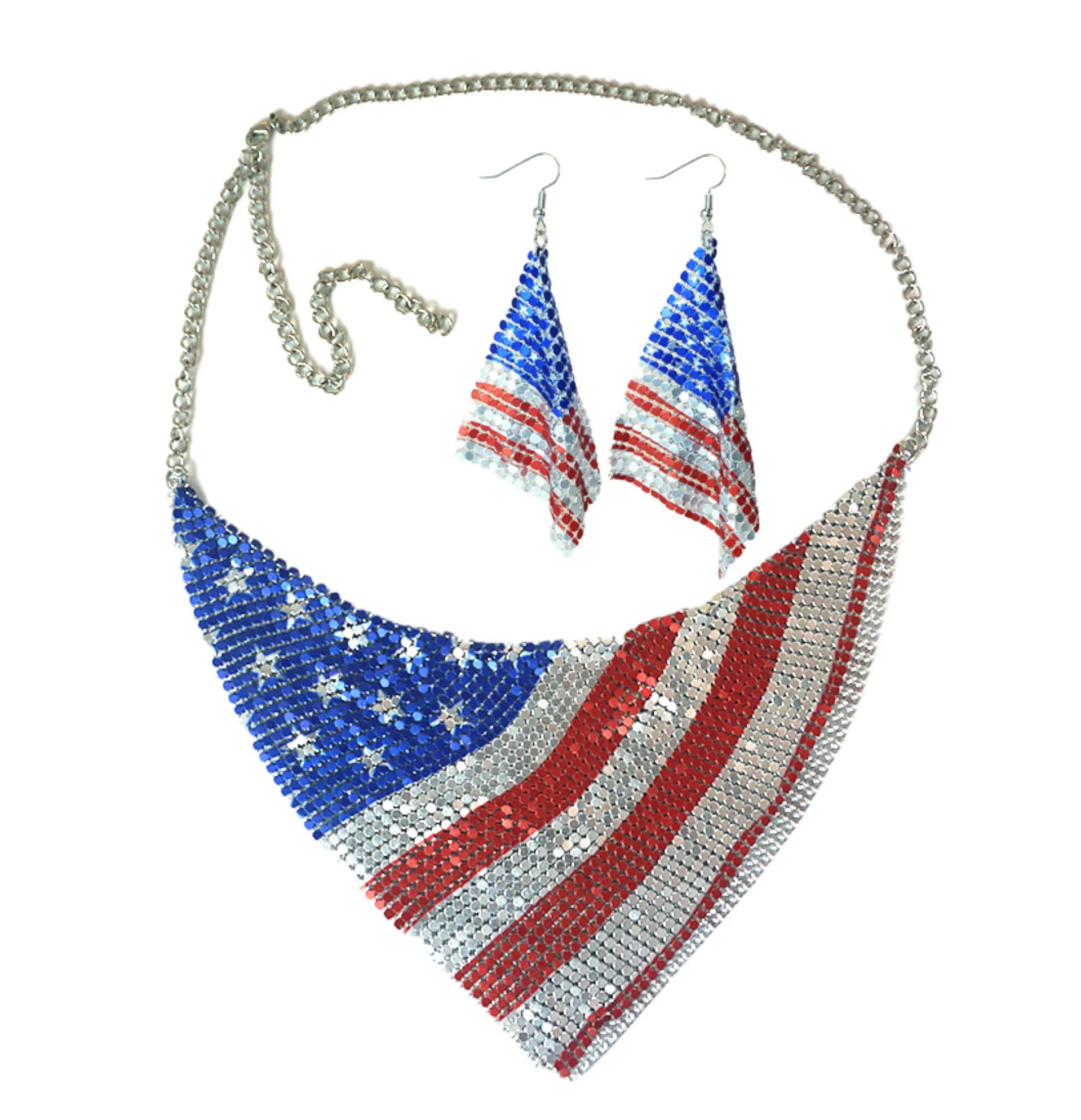 American Flag Earring and Necklace Set for Women, Patriotic Red White Blue Jewelry sold by Zulily product image thumbnail 2