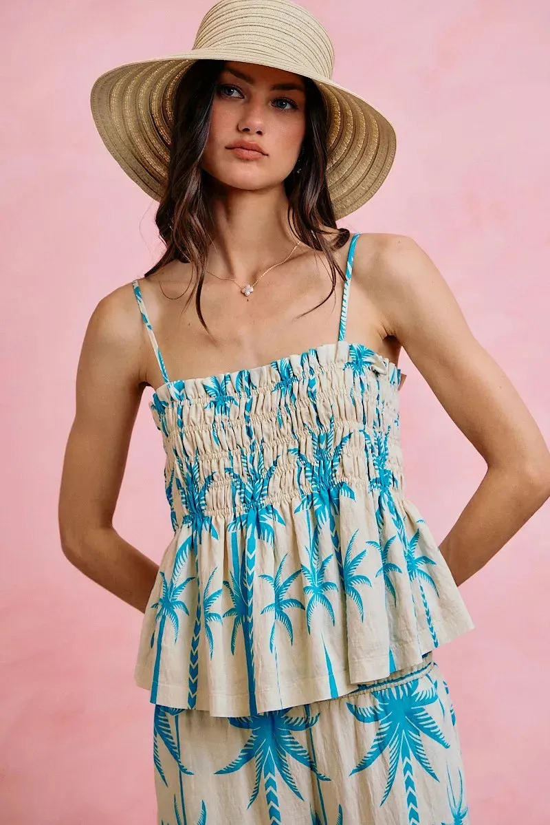 SO ME Palm Tree Smocked Bodice Adjustable Cami Top sold by Zulily