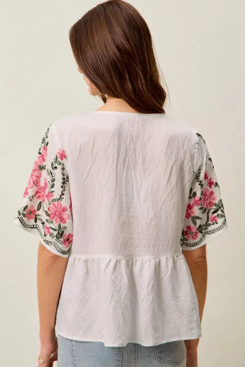 SO ME Floral Embroidered V Neck Boho Blouse Top sold by Zulily product image thumbnail 3