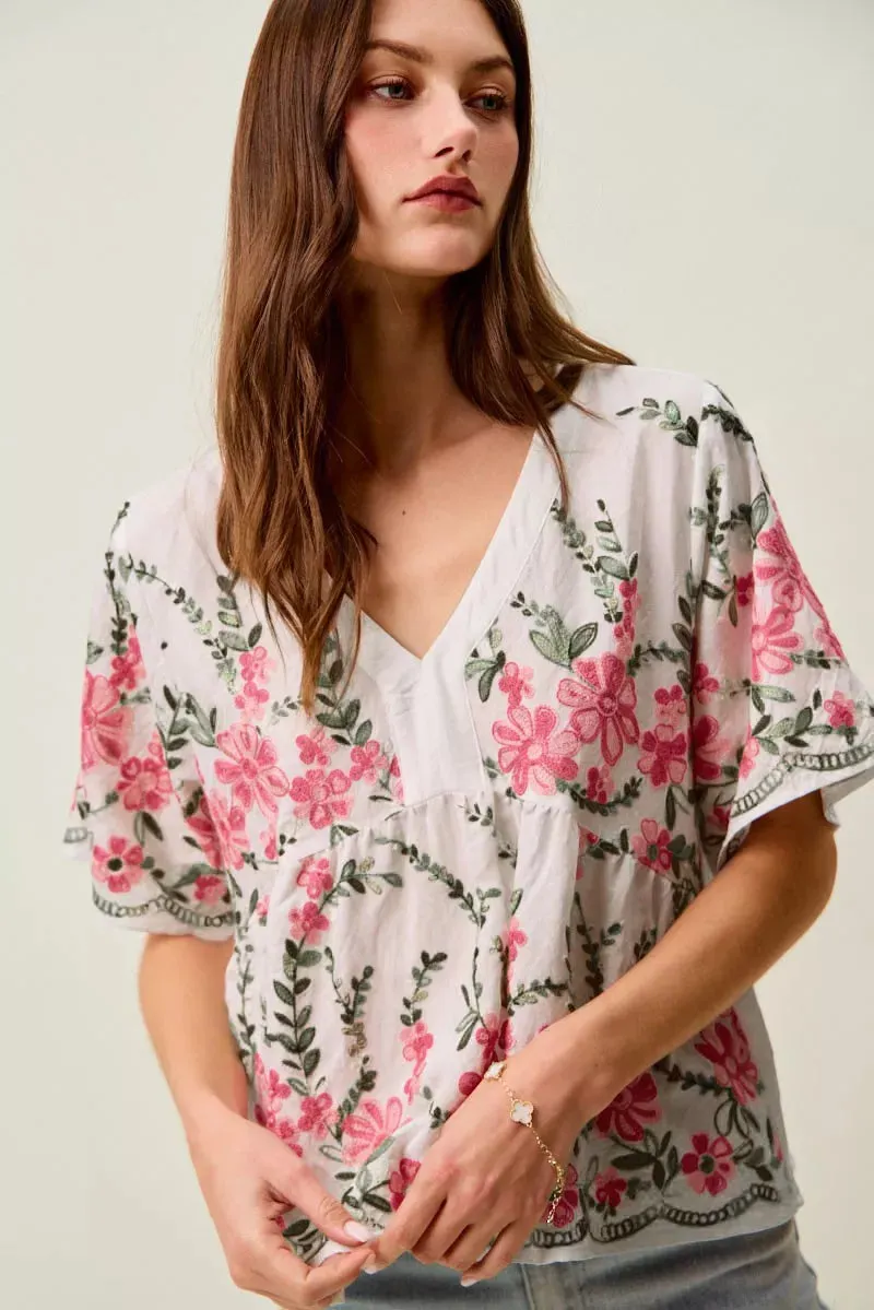 SO ME Floral Embroidered V Neck Boho Blouse Top sold by Zulily product image thumbnail 4