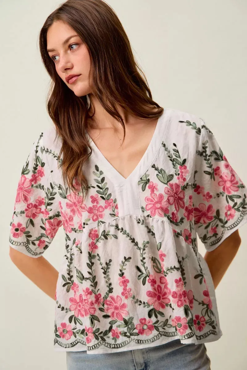 SO ME Floral Embroidered V Neck Boho Blouse Top sold by Zulily