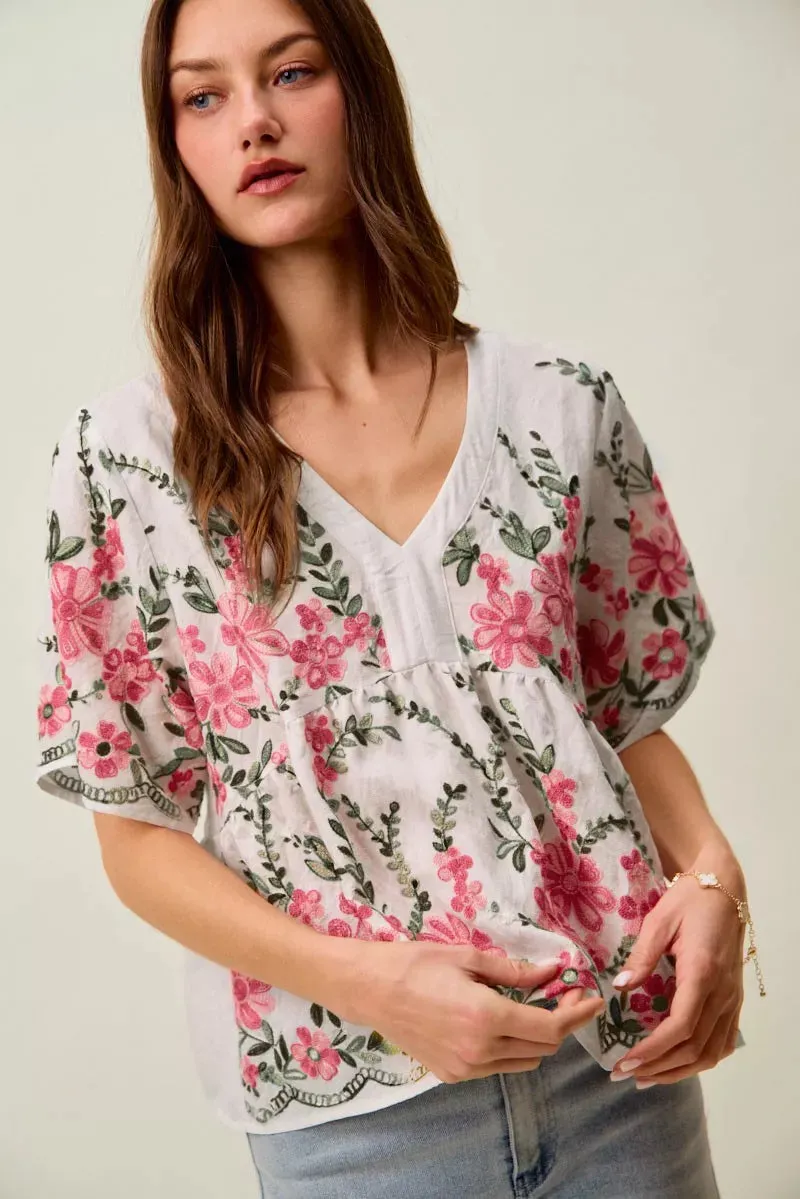 SO ME Floral Embroidered V Neck Boho Blouse Top sold by Zulily product image thumbnail 5