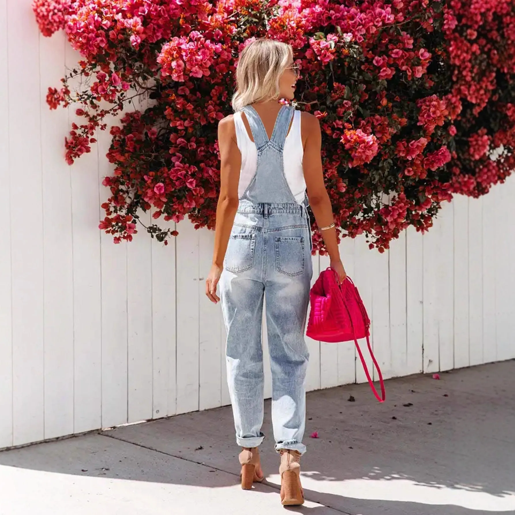 Women's Cropped Ripped Denim Overalls – Streetwear Strap Bib Jeans sold by Zulily product image thumbnail 4