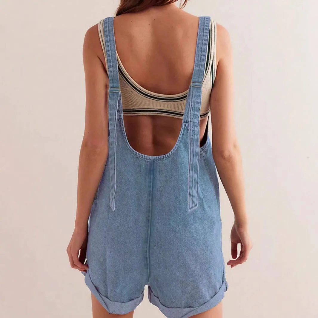 Women's Loose Denim Overall Shorts – Summer Streetwear Bib Shorts sold by Zulily product image thumbnail 4