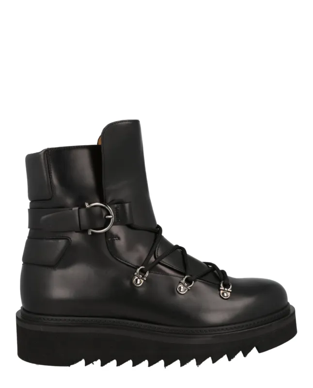 Ferragamo Giulio Lace-Up Demi Boots made by Salvatore Ferragamo
