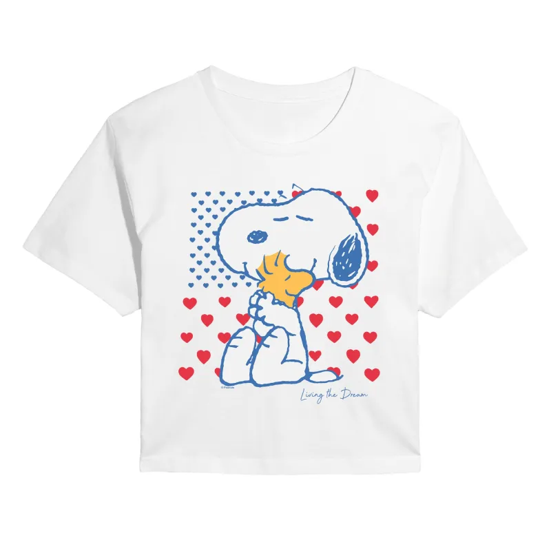 Peanuts - Snoopy Americana Heart Flag - Juniors Cropped Graphic T-Shirt made by Peanuts
